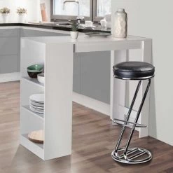 IDMARKET Table De Bar BARTH 2 à 4 Personnes Bois Blanc Plateau Blanc - Blanc -Table haute et bar Soldes 11119477 4