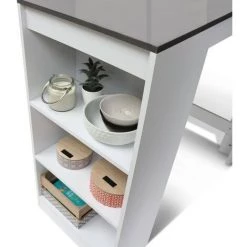 IDMARKET Table De Bar BARTH 2 à 4 Personnes Bois Blanc Plateau Gris - Gris -Table haute et bar Soldes 11119478 4