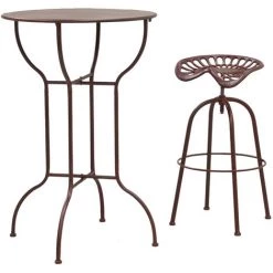 AUBRY GASPARD Table Haute Mange-debout En Métal Laqué Rouge Antique -Table haute et bar Soldes 13070581 3