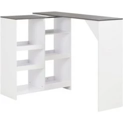 Table De Bar Avec Tablette Amovible 138x40x120 Cm Blanc Et Gris VidaXL