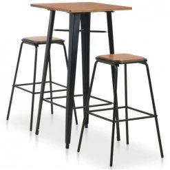 VidaXL Mobilier De Bar 3 Pcs Acier Noir Et Marron - Noir