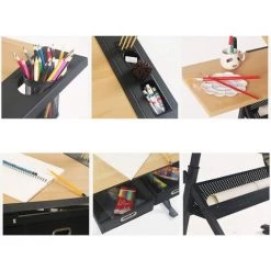 COSTWAY Table à Dessin Inclinable Avec Tabouret,2 Tiroirs Pour L'Art Et L'Artisanat Hauteur Réglable Multifonctionnel -Table haute et bar Soldes 13806941 3