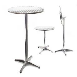 WILTEC Table Bistro Haute De Bar Aluminium Pliable Réglage En Hauteur 74/114cm Ø60cm Meuble Terrasse Salon