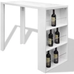 VIDAXL Table De Bar MDF Avec Casier à Bouteilles Blanc Haut Brillance - Blanc -Table haute et bar Soldes 14075751 2