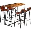 VIDAXL Ensemble De Bar 5 Pcs Bois Massif Recyclé Et Cuir De Chèvre - Brun - Ensembles De Meubles De Cuisine Et De Salle à Manger - Brun - Brun