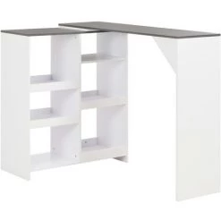 HELLOSHOP26 Table Haute Mange Debout Bar Bistrot Avec Tablette Amovible Blanc 138 Cm - Blanc