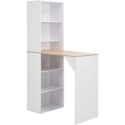 HELLOSHOP26 Table Haute Mange Debout Bar Bistrot Avec Armoire Blanc 200 Cm - Blanc
