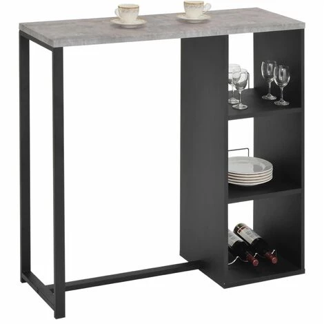 IDIMEX Table Haute De Bar PIAVA Mange-debout Comptoir Avec 3 étagères Dont 1 Porte-bouteilles, En Métal Laqué Noir Et MDF Décor Béton - Gris 3 IDIMEX Table Haute De Bar PIAVA Mange-debout Comptoir Avec 3 étagères Dont 1 Porte-bouteilles, En Métal Laqué Noir Et MDF Décor Béton - Gris