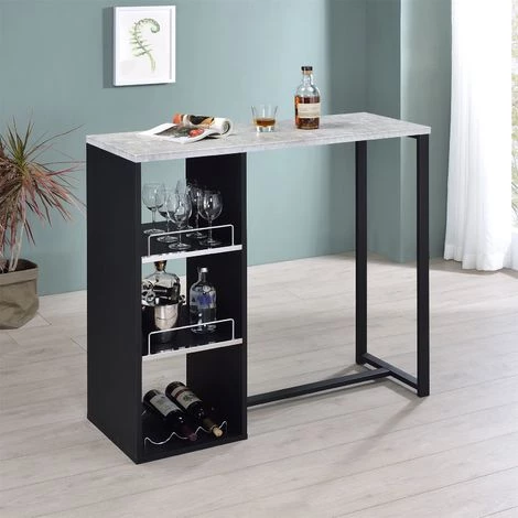 IDIMEX Table Haute De Bar PIAVA Mange-debout Comptoir Avec 3 étagères Dont 1 Porte-bouteilles, En Métal Laqué Noir Et MDF Décor Béton - Gris 4 IDIMEX Table Haute De Bar PIAVA Mange-debout Comptoir Avec 3 étagères Dont 1 Porte-bouteilles, En Métal Laqué Noir Et MDF Décor Béton - Gris â Image 2