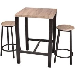URBAN LIVING Table Bar Avec Tabourets Indus Dock - 60 X 60 X 86 - Noir