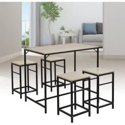 OOBEST Ensemble Table De Bar Bistrot 4 Tabourets Avec Repose-pieds Table Mange-debout Table Haute Cuisine