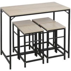 OOBEST Ensemble Table De Bar Bistrot 4 Tabourets Avec Repose-pieds Table Mange-debout Table Haute Cuisine 9 OOBEST Ensemble Table De Bar Bistrot 4 Tabourets Avec Repose-pieds Table Mange-debout Table Haute Cuisine -Table haute et bar Soldes 15361725 3