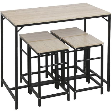 OOBEST Ensemble Table De Bar Bistrot 4 Tabourets Avec Repose-pieds Table Mange-debout Table Haute Cuisine 5 OOBEST Ensemble Table De Bar Bistrot 4 Tabourets Avec Repose-pieds Table Mange-debout Table Haute Cuisine – Image 3