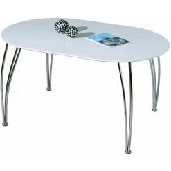 Table Ovali Blanc/Chrome, Dim : 180 X 90 X 74 Cm -PEGANE-
