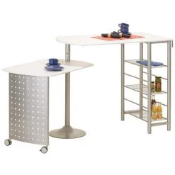 Table-Bar En Métal Blanc, Dim : 70 X 183 X 100 Cm -PEGANE-