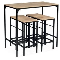 IDMARKET Table Haute De Bar DETROIT Et 4 Tabourets Design Industriel - Naturel -Table haute et bar Soldes 15779305 4