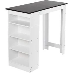 WYCTIN Hofuton Table De Bar 115*50*103CM Blanc + Noir -Table haute et bar Soldes 15812490 5