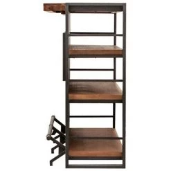 MEUBLETMOI Bar Métal Et Acacia Style Industriel - WORKSHOP - Bois -Table haute et bar Soldes 15934450 4