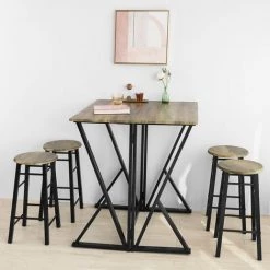 Set De 1 Table + 4 Chaises Ensemble Table De Bar Bistrot + 4 Tabourets SoBuy® OGT24-N