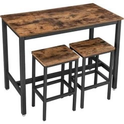 VASAGLE Lot Table Et Chaises De Bar, Table Haute Avec 2 Tabourets De Style Industriel, Pour Cuisine, Salle à Manger, Salon, Marron Rustique Par SONGMICS LBT15X - Marron Rustique