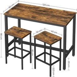 VASAGLE Lot Table Et Chaises De Bar, Table Haute Avec 2 Tabourets De Style Industriel, Pour Cuisine, Salle à Manger, Salon, Marron Rustique Par SONGMICS LBT15X - Marron Rustique -Table haute et bar Soldes 16794177 5