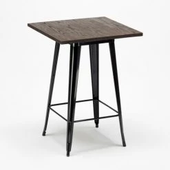 AHD AMAZING HOME DESIGN Table Haute Pour Tabourets Tolix Industriel En Métal Acier Et Bois 60x60 Welded | Couleur: Noir -Table haute et bar Soldes 16938906 3