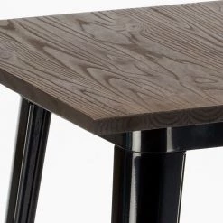 AHD AMAZING HOME DESIGN Table Haute Pour Tabourets Tolix Industriel En Métal Acier Et Bois 60x60 Welded | Couleur: Noir -Table haute et bar Soldes 16938906 4