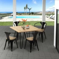 AHD AMAZING HOME DESIGN Table Industrielle En Acier Métal Et Bois 80x80 Bar Et Maison Hammer | Couleur: Beige -Table haute et bar Soldes 16938950 2