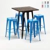 AHD AMAZING HOME DESIGN Ensemble Little Italy Table Haute Et 4 Tabourets En Métal Tolix Style Industriel | Couleur: Bleu