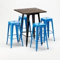 AHD AMAZING HOME DESIGN Ensemble Little Italy Table Haute Et 4 Tabourets En Métal Tolix Style Industriel | Couleur: Bleu -Table haute et bar Soldes 17396516 3