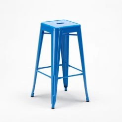 AHD AMAZING HOME DESIGN Ensemble Little Italy Table Haute Et 4 Tabourets En Métal Tolix Style Industriel | Couleur: Bleu -Table haute et bar Soldes 17396516 4