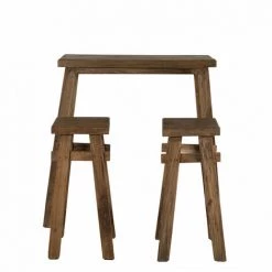 MACABANE NOLAN - Set De Bar Bois 1 Table 90x40cm Et 2 Tabourets Mahogany Belina - Esprit Brocante - Bois Naturel -Table haute et bar Soldes 17783973 4