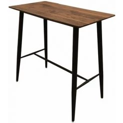 ALTOBUY TIANO - Table Haute Plateau Effet Bois Et Piètement Métal - Marron Foncé