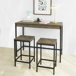 Lot Table Et Tabourets De Bar De Style Industriel Ensemble Table De Bar + 2 Tabourets,SoBuy -Table haute et bar Soldes 18212619 4