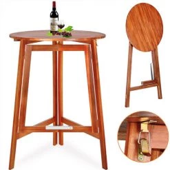 DEUBA Table Haute Pliable En Bois Massif Naturel 110cm Hauteur Ø 78 Cm Bar Fête Bistrot Jardin évènements Anniversaire