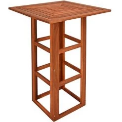 DEUBA Table De Bar Carrée Jardin Terrasse En Bois D'acacia Table Haute 75x75x110cm Événements Fêtes