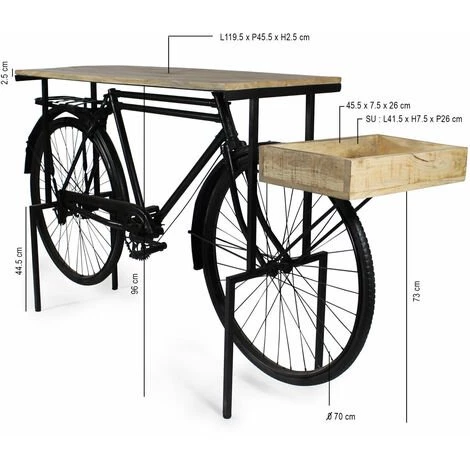 MADE IN MEUBLES Console Vélo En Métal Noir Tata - Noir 4 MADE IN MEUBLES Console Vélo En Métal Noir Tata - Noir – Image 2