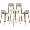 ALTOBUY TYOMA - Ensemble Mange-Debout + 4 Tabourets Tissu Gris - Blanc -Table haute et bar Soldes 18483871 1