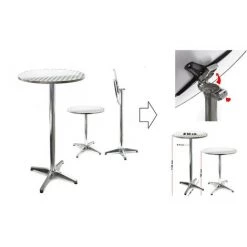 BIGB Table Haute De Bar Type Bristot Ø 60 Cm En Aluminium - Pliable Et Réglable