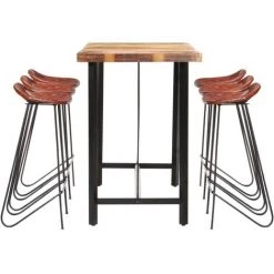 Ensemble De Bar 7 Pcs Bois De Récupération Et Cuir Véritable Modèle 1 VidaXL -Table haute et bar Soldes 18654128 3
