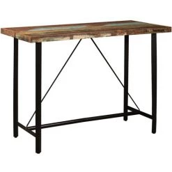 Ensemble De Bar 7 Pcs Bois De Récupération Et Cuir Véritable Modèle 1 VidaXL -Table haute et bar Soldes 18654128 4