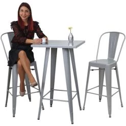 Table Haute HHG-906, Métal, Design Industriel 105x60x60cm ~ Gris -Table haute et bar Soldes 18941805 3
