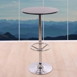 HHG Table De Bar / Table Haute Bari, Ronde, Avec Repose-pied, 109x60x60cm, Noir -Table haute et bar Soldes 18960460 2