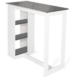 IDMARKET Table De Bar BARTH 2 à 4 Personnes Ajourée Bois Blanc Plateau Gris - Gris -Table haute et bar Soldes 19630088 3