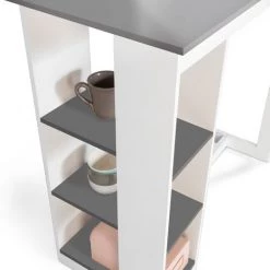 IDMARKET Table De Bar BARTH 2 à 4 Personnes Ajourée Bois Blanc Plateau Gris - Gris -Table haute et bar Soldes 19630088 4