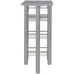 ASUPERMALL Ensemble De Bar Avec Etageres 3 Pcs Bois Et Acier Gris -Table haute et bar Soldes 19768723 2