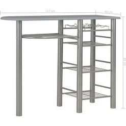 ASUPERMALL Ensemble De Bar Avec Etageres 3 Pcs Bois Et Acier Gris -Table haute et bar Soldes 19768723 5