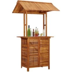 ASUPERMALL Table De Bar D'exterieur Avec Toit 122x106x217 Cm Bois D'acacia