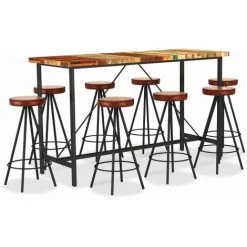 VidaXL Ensemble De Bar 9 Pcs Bois De Récupération Et - Brun