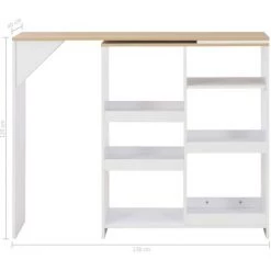 ASUPERMALL Table De Bar Avec Tablette Amovible Blanc 138 X 40 X 120 Cm -Table haute et bar Soldes 19907434 2